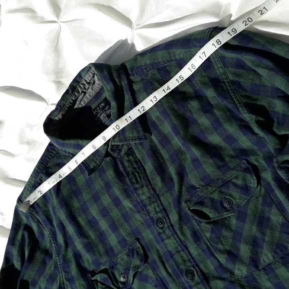 J. Crew Factory Lg Heavyweight Flannel Plaid Green Navy Long Sleeve Button Shirt - Picture 9 of 13